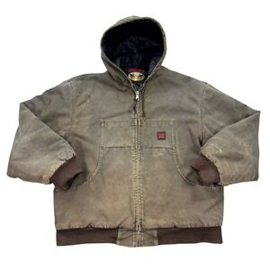 Tough Duck Jacket Men's 2XL Brown Canvas Hooded Quilted Lined Workwear Vintage